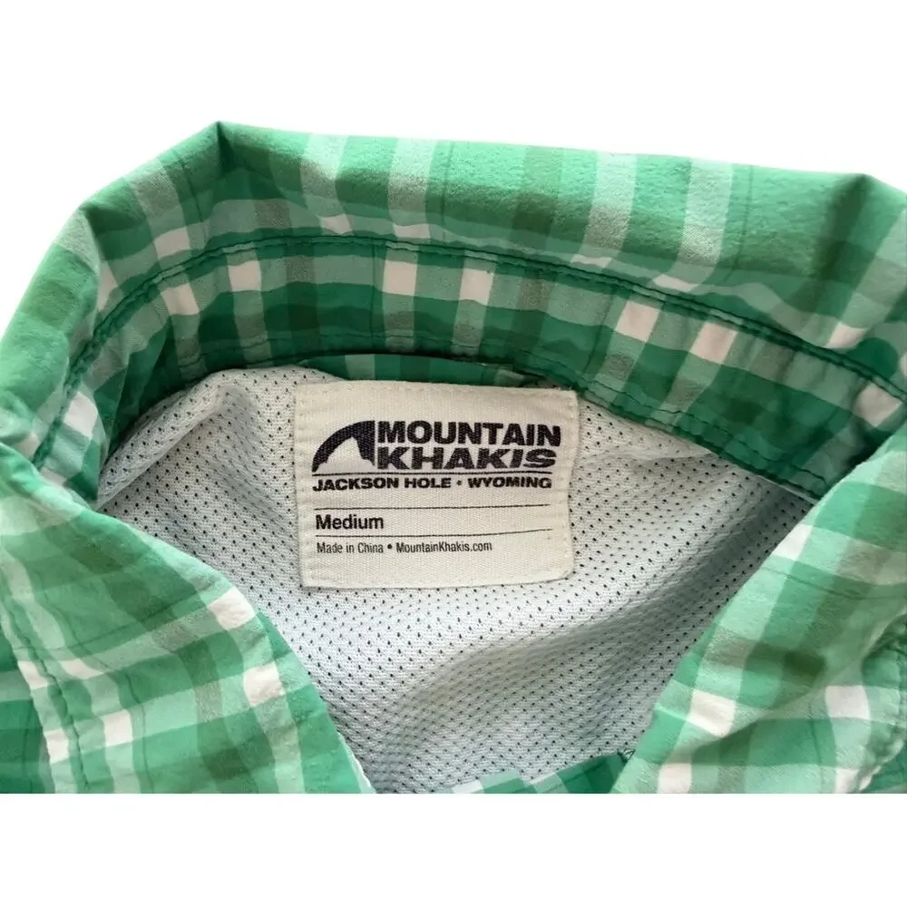 Mountain Khakis Plaid Green White Tech Long Sleeve Shirt Medium Button Up